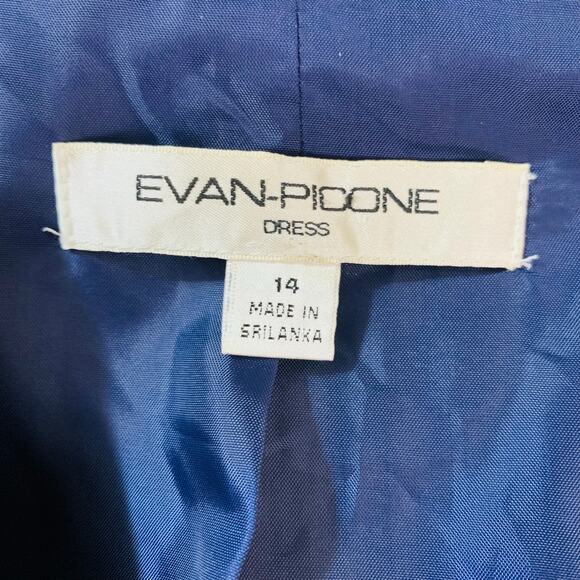 Evan Picone Size 14 Women's Polka Dot Wrap Fit & Flare Navy Blue White Retro - Picture 10 of 11